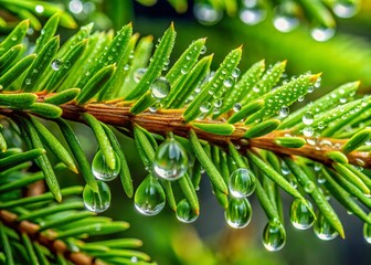 Close-Up of Raindrops on Spruce Needles After Rain - Forest Nature Photography