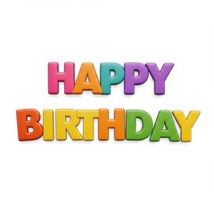 Fototapeta premium Happy birthday text isolated on white background, colorful letters for party decoration, greeting card, or invitation.