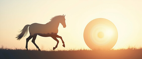 Photo realistic double exposure of a horse silhouette and a savings target symbolizing goal-oriented savings and financial planning, with ample copy space.
