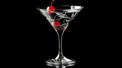 A close-up view of a cocktail in a stylish martini glass, featuring amber-colored liquid with a glossy surface.