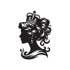 Queen's Birthday Silhouette Vector Illustration, Solid White Background.