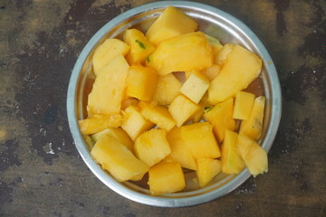 Papaya is a tropical fruit with sweet, orange flesh, rich in vitamins, enzymes, and antioxidants, promoting digestion and health.