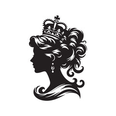 Queen's Birthday Silhouette Vector Illustration, Solid White Background.