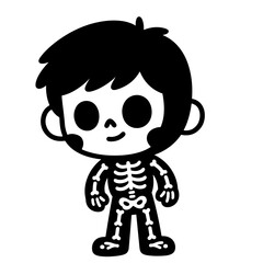 Vector Cartoon of a Child in a Skeleton Outfit for Halloween