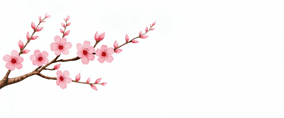 Naklejka premium Single Cherry Blossom Tree in Full Bloom Watercolor Painting on White Background - Symbolizing Spring and Renewal for Floral Designs in Photo Stock with Empty Space on Left Side