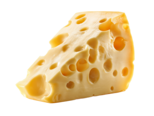 Swiss Cheese with Characteristic Large Holes and Rich Texture Transparent PNG background. Generative AI