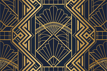 Generate a striking Art Deco pattern featuring bold, golden geometric lines and symmetrical designs.  Include intricate details and a luxurious feel.