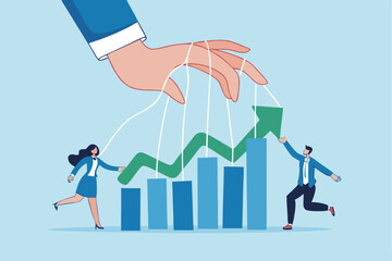 Control business success, leading company improvement, growth or increase efficiency, ambition or influence employee to growth business concept, businessman hand control success rising up graph.