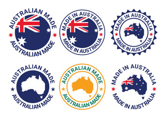 set of made in australia stamp circle logo vector design with australia map and flag element	