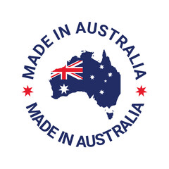 made in australia.sign circle logo vector design with australia map and flag element	