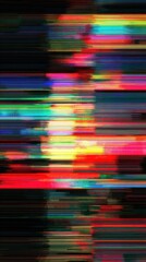 Abstract glitch art creates colorful digital noise and dynamic visual texture