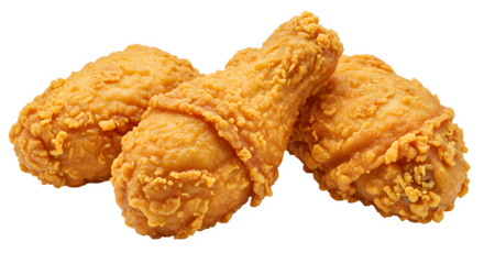 set of 4 Crispy Fried Chicken Drumsticks Isolated on White background, Golden Crunchy Fried Chicken Pieces on white background, crispy fried chicken pieces