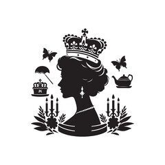 Fototapeta premium Queen's Birthday Silhouette Vector Illustration, Solid White Background.