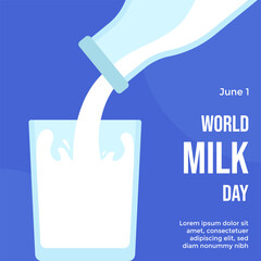 Milk being poured into a glass illustration suitable for celebrating World Milk Day on June 1