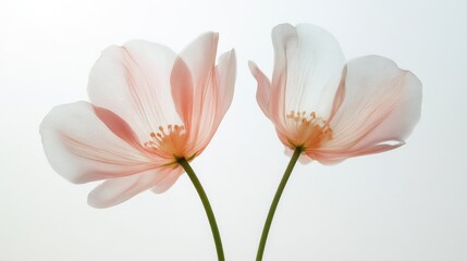 Obraz premium Colorful two spring flowers on white background. Wild flowers, spring grass seamless pattern 3d realistic. Minimal scene for model products, stage showcase, promotion display, 3D.