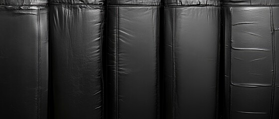 The black padded columns are made with leather, each separated by narrow black gaps