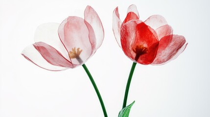 Colorful two spring flowers on white background. Wild flowers, spring grass seamless pattern 3d realistic. Minimal scene for model products, stage showcase, promotion display.