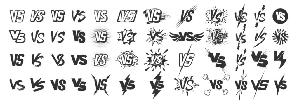 Set of versus logo letters. VS or versus symbol design template for sports, fight, competition, battle, match, game. Vector icon set for confrontation and opposition isolated on transparent background