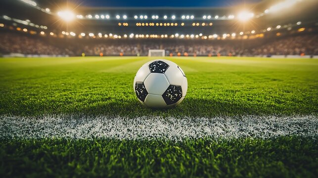 Soccer ball on field, stadium lights (9)