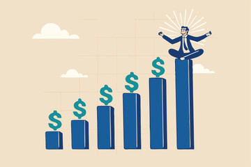 Investment growth, compound interest or dividend investing, profit earning from stock market, pension fund or saving, capital gain concept, businessman with grow graph and dollar sign profit return.