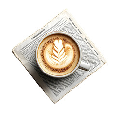 Cappuccino latte art on newspaper