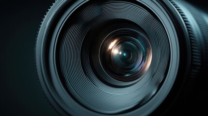 Camera lens showcases photography technology and optical precision, highlighting reflection and modern design