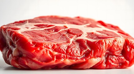 Raw Beef Meat Close-Up on Wooden Surface – Fresh Red Steak Texture, Uncooked Meat Cut for Cooking, Culinary Ingredient for BBQ, Grill, or Gourmet Recipes