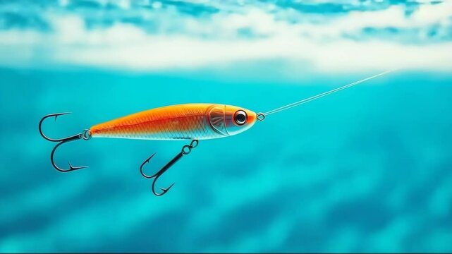 Fishing bait, fishing lure with a hook close-up in clear sea water