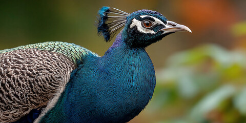 Fototapeta premium Regal peacock profile displays striking plumage