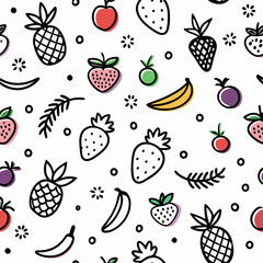 Fruit pattern with simple line art and vibrant color accents
