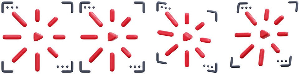 Set of Red Radial Loading 3d Render Icon Illustration