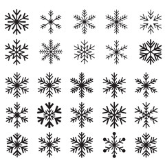 set of black vector various snowflakes silhouettes icon	