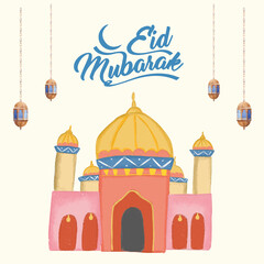 Vector illustration of an Islamic mosque with domes and cultural architecture