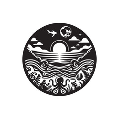 World Oceans Day Silhouette Vector Illustration, Solid White Background.