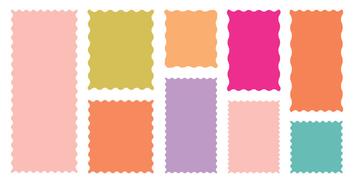 Rectangle shape frame with zigzag edge.  Set of Zigzag and colorful Shapes. Cloudy wave curve edge frame vector set colorful wavy edge frames. vector illustration.