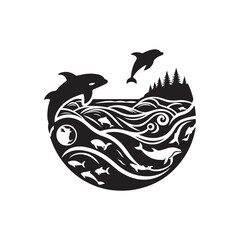 World Oceans Day Silhouette Vector Illustration, Solid White Background.