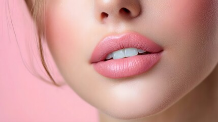 Close up photograph showcasing the smooth and hydrated skin of a patient s lips during the healing process after a lip augmentation cosmetic procedure