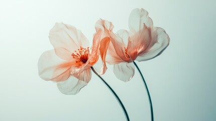 Colorful two spring flowers on white background. Wild flowers, spring grass seamless pattern 3d realistic. Minimal scene for model products, stage showcase, promotion display.