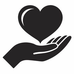 Heart in hand silhouette icon on white background