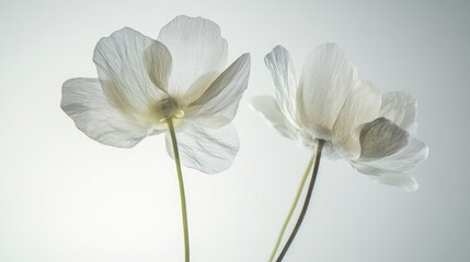 Fototapeta premium Colorful two spring flowers on white background. Wild flowers, spring grass seamless pattern 3d realistic. Minimal scene for model products, stage showcase, promotion display.