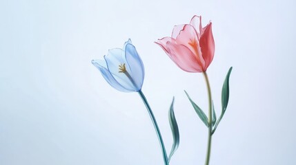 Obraz premium Colorful two spring flowers on white background. Wild flowers, spring grass seamless pattern 3d realistic. Minimal scene for model products, stage showcase, promotion display.