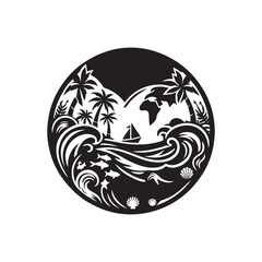 World Oceans Day Silhouette Vector Illustration, Solid White Background.