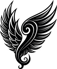Angel Wing Silhouette Vector, Heaven-Inspired Black Silhouette.