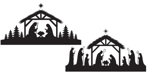 Fototapeta premium set of vector style Christmas nativity scene silhouette icon