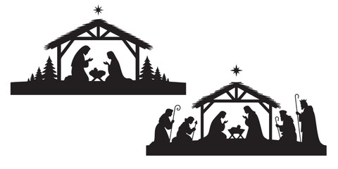 Obraz premium set of vector style Christmas nativity scene silhouette icon