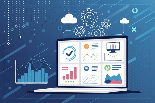 Design a vibrant vector illustration of a bold, modern SaaS interface for a digital startup.  Emphasize clean lines and a futuristic aesthetic.