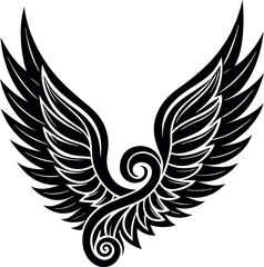 Angel Wing Silhouette Vector, Heaven-Inspired Black Silhouette.
