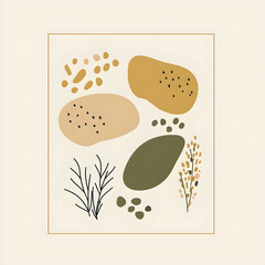 Abstract autumnal shapes and plants; minimalist design for home decor