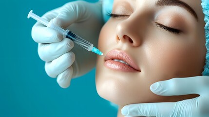 Close up photograph showcasing a medical professional carefully administering dermal fillers to a patient s chin for precise contouring and enhanced facial symmetry