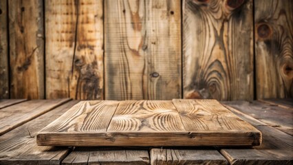 Rustic Wooden Plank Display on Weathered Wood Background, Ideal for Product Placement and Rustic-Themed Designs